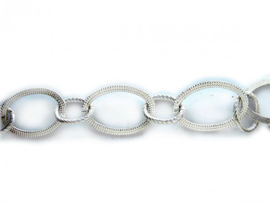 Shiny Silver 25x35mm Flat Oval Texture Chain