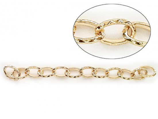 Shiny Gold 10x14mm Ethnic Design Oval Link Chain