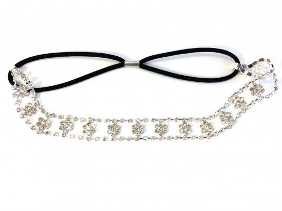 Clear Crystal Flower Double Silver Stretch Headband Clear Crystal Flower Double Silver Stretch Headband