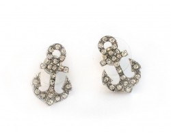 Clear Crystal Silver Anchor Post Earrings