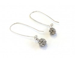 Silver Crystal Ball Kidney Wire Earrings