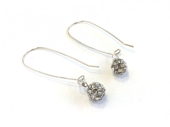 Silver Crystal Ball Kidney Wire Earrings
