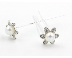 Pearl Crystal 6 Point Daisy Hair Pin 12 pc