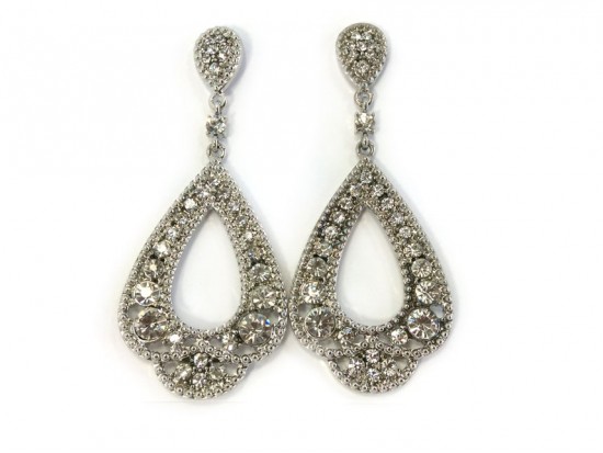 Clear Pave’ Crystal Open Cut Teardrop Post Earrings