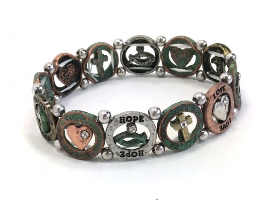 Patina Round Hope Love Fatih Stretch Bracelet