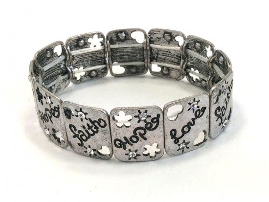 Silver Love Faith Hope Rectangle Stretch Bracelet