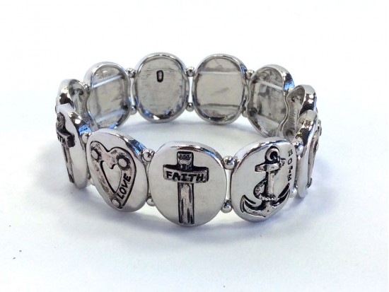 Silver Oval Anchor Heart Cross Stretch Bracelet