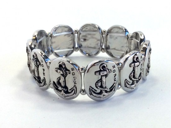 Silver Oval Anchors Stretch Bracelet