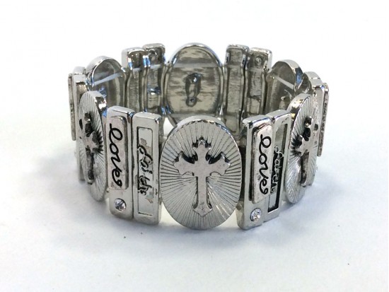 Silver Oval Cross Rectangle Stretch Bracelet Silver Oval Cross Rectangle Stretch Bracelet