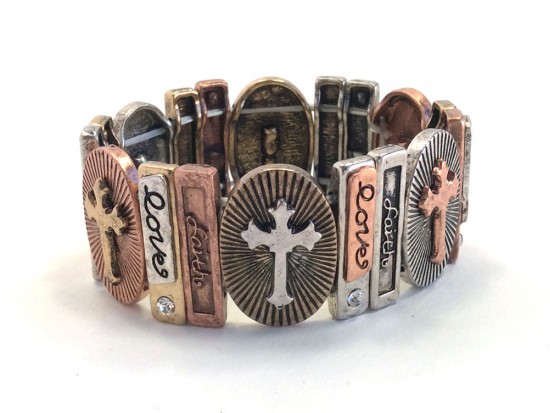 Tri-Color Oval Cross Rectangle Stretch Bracelet
