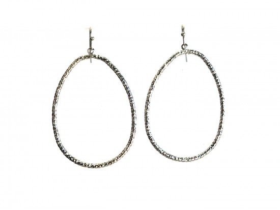 Silver Hammered Teardrop Hoop Earrings