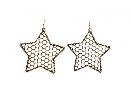 Gold Large Mesh Star Hook Earrings