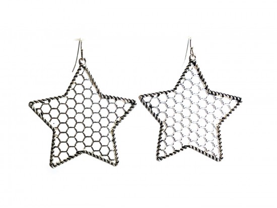 Silver Large Mesh Star Hook Earrings