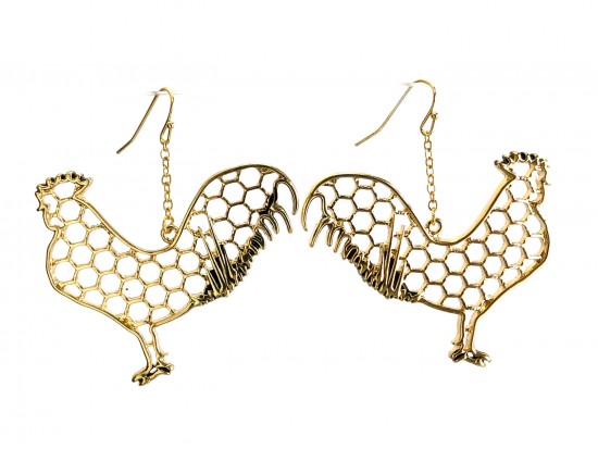 Gold Rooster Mesh Pattern Hook Earrings