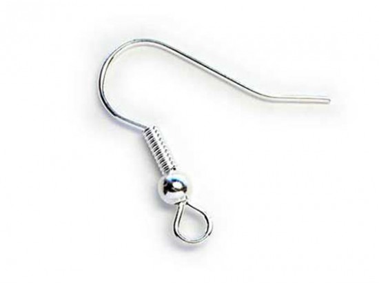 Silver Shiny Plate French Earwire w/ Coil & Ball