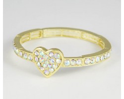 Gold Plate AB Crystal Heart Stretch Bracelet