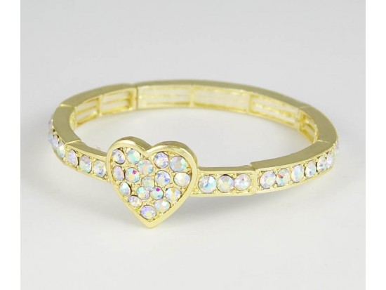 Gold Plate AB Crystal Heart Stretch Bracelet Gold Plate AB Crystal Heart Stretch Bracelet