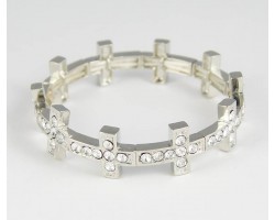 Silver Plate Crystal 14x18mm Cross Stretch Bracelet