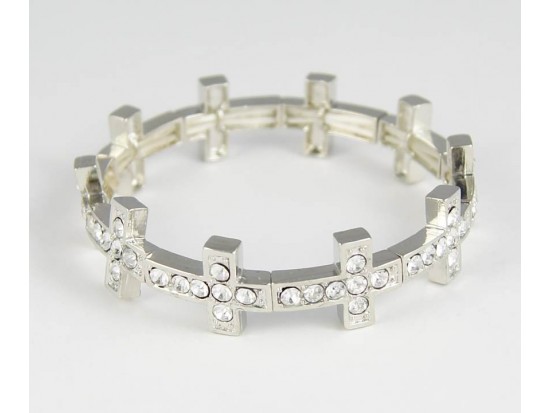 Silver Plate Crystal 14x18mm Cross Stretch Bracelet