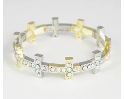 Silver & Gold Plate AB Crystal 14x18mm Cross Stretch Bracelet