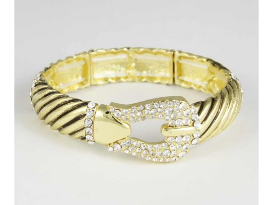 Antique Gold Plate Crystal Buckle Roped Stretch Bracelet Antique Gold Plate Crystal Buckle Roped Stretch Bracelet