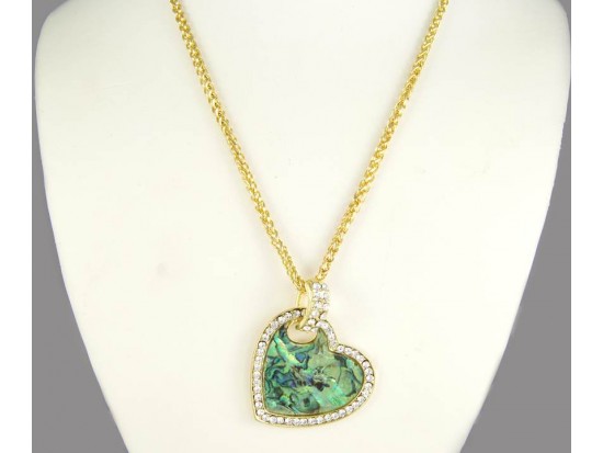 Gold Plate Heart Mother of Pearl & Crystal Chain Necklace