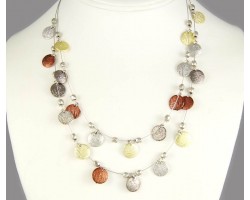 Tri Color Round Etched & Silver Bead Tigertail Necklace Set
