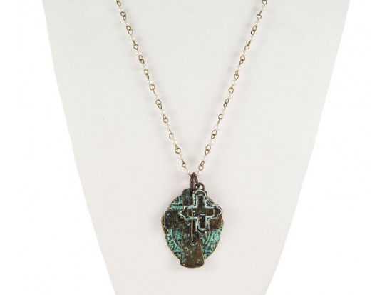 Oxidized Antique Gold Distressed Cross Filigree Oval Necklace Oxidized Antique Gold Distressed Cross Filigree Oval Necklace
