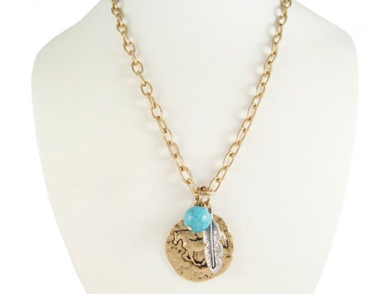 Antique Gold Distressed Mustang Token Necklace Antique Gold Distressed Mustang Token Necklace