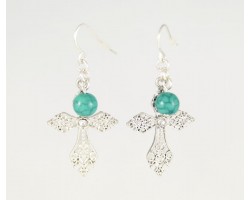 Silver Filigree Cross Crystal Turquoise Hook Earrings