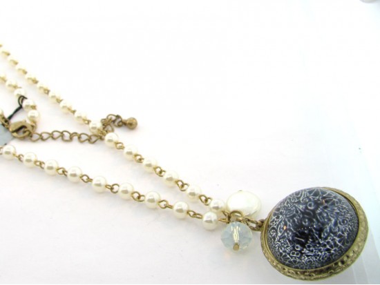 Antique Gold Distressed BLESSED In A Ball Chain Pearl Necklace