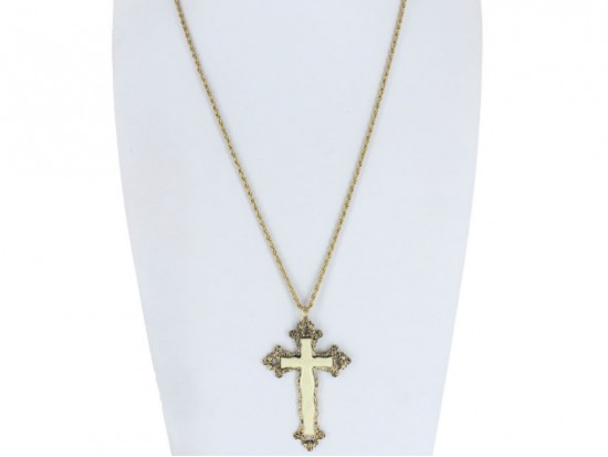 Ivory Gold Cross Inlay Chain Necklace