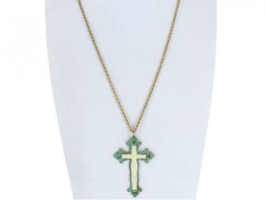 Ivory Patina Cross Inlay Chain Necklace