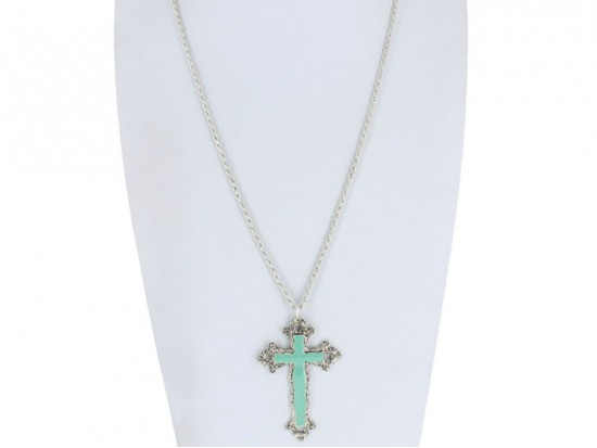 Turquoise Silver Cross Inlay Chain Necklace