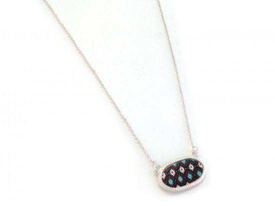 Silver Oval Tribal Pattern Chain Necklace