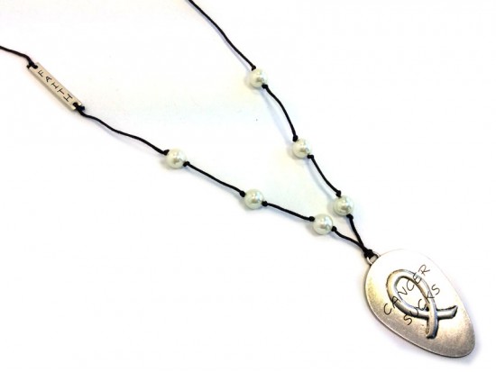 Silver Matt Spoon CANCER SUCKS Leather Necklace