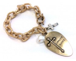 Gold Plate Matt Spoon Cross Chain Charm Bracelet