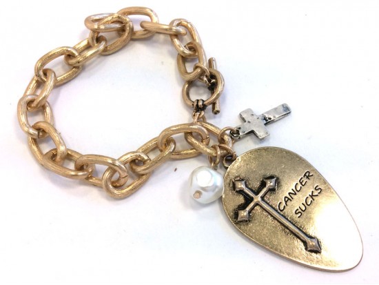 Gold Plate Matt Spoon Cross Chain Charm Bracelet