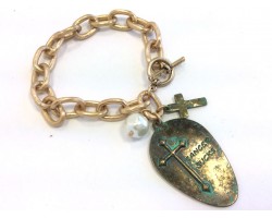 Patina Green Spoon Cross Chain Charm Bracelet