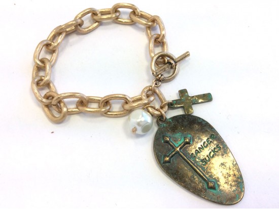 Patina Green Spoon Cross Chain Charm Bracelet