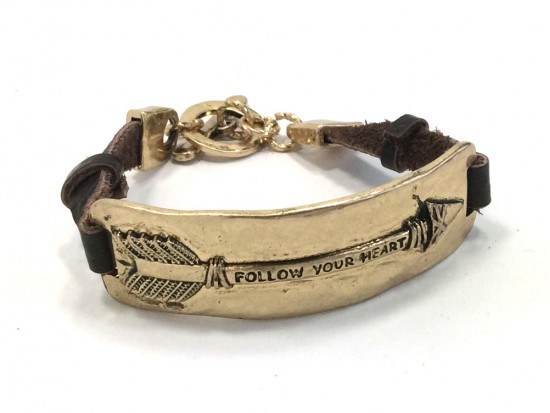Gold Arrow Bar Leather Toggle Bracelet