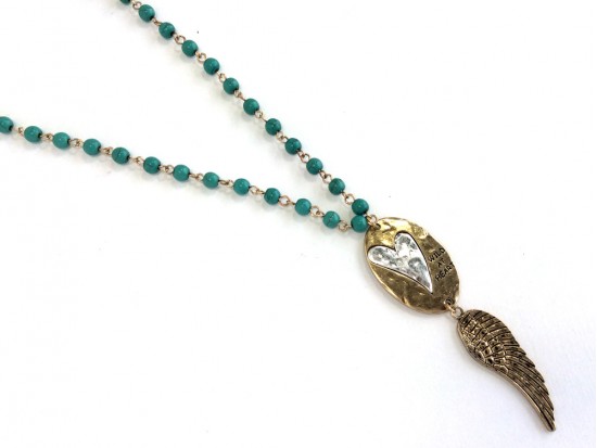Turquoise Linked Beads Wild At Heart Wing Necklace