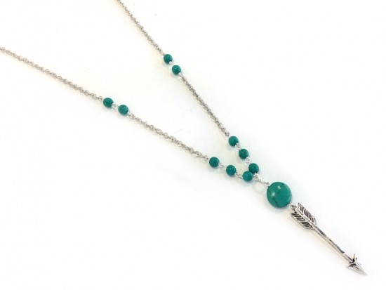 Silver Chain Arrow Pendant Turquoise Beaded Necklace