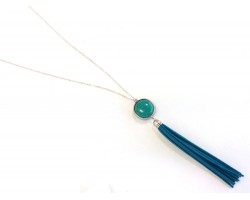 Turquoise Disc Leather Tassel Chain Necklace