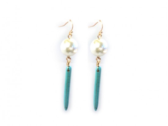 Pearl Turquoise Stick Hook Earrings