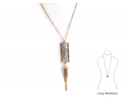 Two Tone Cross Rectangle Tassel Chain Necklace