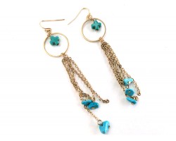 Gold Turquoise Cross Hoop Chain Charm Earrings