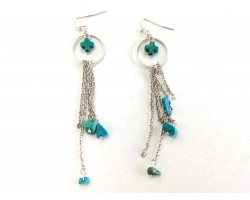 Turquoise Cross Hoop Chain Charm Earrings