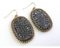 Hematite Crystal Gold Oval Bezel Hook Earrings