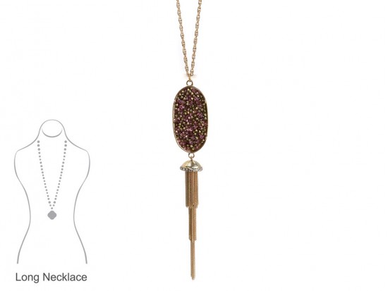 Hematite Crystal Inset Oval Chain Tassel Necklace